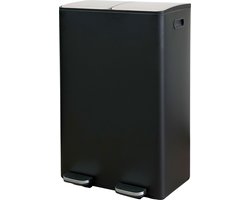 Prullenbak TOM 60liter - Pedaalemmer Afvalscheiding - Prullenbak 2 x 30 liter – Duo pedaalemmer Zwart RVS look Deksel – Prullenbak – Zwarte afvalscheidingsprullenbak – Softclose en luchtdicht – Hygiënisch Afval Scheiden - Prullenbak 2 vakken