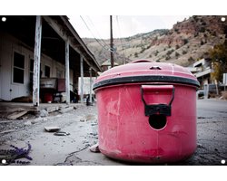 Prullenbak tuinposter - Afval poster - Tuinposter Weg - Posters buiten - Tuin accessoires - Tuin decoratie voor buiten tuinposter 150x100 cm