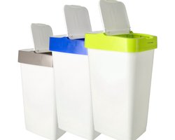 Prullenbakken Set van 3 - 60L wit Sorteerbakken met Geel, Blauw, Grijs Deksel - Ideaal voor Afvalscheiding