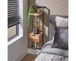 PS-Collection Air Solid XS Nachtkastje - 30x30x100cm - Naturel - Acacia/Metaal - nachtkast, nachtkastje, nachtkastjes, nachtkastjes industrieel, nachtkastje hout, nachtkastjes modern, nachtkastje zwevend