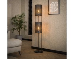 PS-Collection Armor Tube 2L Vloerlamp - 28x28x150cm - Zwart/Bruin - Metaal - vloerlampen woonkamer, vloerlamp zwart, vloerlamp industrieel, vloer lamp, vloerlampen landelijk, staande lampen woonkamer, staande lampen, staande lamp industrieel