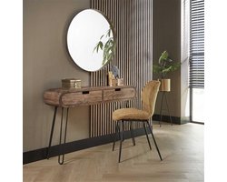 PS-Collection Barrel 2 Lade Kaptafel - 120x30x76cm - Zandkleur - Mango/Metaal - wandtafel, haltafel met lades, haltafel zwart, haltafel hout, hal tafel, haltafel met lades industrieel, haltafel industrieel, klaptafel, kaptafels, kaptafel zwart