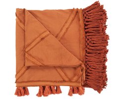 PS-Collection Berber Bedsprei - 300x240 cm - Terracotta - Katoen - Met Franjes - plaids, woondeken plaid, bed sprei, deken, sprei katoen