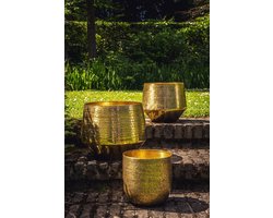 PS-Collection De Gehamerde Planter - 36x28cm - Messing - Aluminium - plantenpot, bloemen vaas, bloemenvaas gekleurd glas, bloemenvaas glas, plantenbakken, bloemenvaas aardewerk, glazen vaas, bloempot op standaard