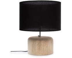 PS-Collection De Teak Wood Tafellamp - ø41x46 cm - Naturel/Zwart - Teakhout/Katoen - tafellamp slaapkamer, tafellamp industrieel, tafellampen woonkamer, tafellamp zwart, tafel lamp, tafellamp slaapkamer industrieel, tafellampje