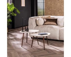 PS-Collection Driehoekige Stone Salontafel Set van 2 - 60x48x42 cm - Wit - Marmer Composiet - salontafels rond, salontafels, salontafel zwart, salon tafel, salontafel rond, salontafel industrieel, salontafel vierkant, salontafel wit