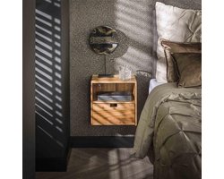 PS-Collection Flat Set van 2 Nachtkastjes - 30x25x30cm - Naturel - Acacia - nachtkast, nachtkastje, nachtkastjes, nachtkastjes industrieel, nachtkastje hout, nachtkastjes modern, nachtkastje zwevend