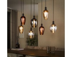 PS-Collection Hanglamp Amfora 7-lichts - Glasmix / Artic Zwart - hanglampen eetkamer, hanglamp zwart, hanglampen woonkamer, hanglamp slaapkamer, hanglamp kinderkamer, hanglamp rotan, hanglamp hout, hanglamp industrieel