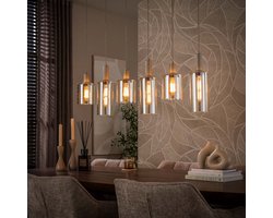 PS-Collection Hanglamp Beige Glas Metaal 6-lichts - Sepiora - hanglampen eetkamer, hanglamp zwart, hanglampen woonkamer, hanglamp slaapkamer, hanglamp rotan, hanglamp hout, hanglamp industrieel, hanglamp glas, hang lamp