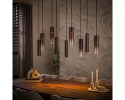 PS-Collection Hanglamp Bruin Glas Metaal 9-lichts - Lungo - hanglampen eetkamer, hanglamp zwart, hanglampen woonkamer, hanglamp slaapkamer, hanglamp kinderkamer, hanglamp rotan, hanglamp hout, hanglamp industrieel
