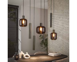 PS-Collection Hanglamp Mix Bronza 4+3L - Brons - Metaal/Glas - 105x35x150 cm - hanglampen eetkamer, hanglamp zwart, hanglampen woonkamer, hanglamp slaapkamer, hanglamp rotan, hanglamp hout, hanglamp industrieel, hanglamp glas, hang lamp