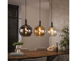 PS-Collection Hanglamp Sfera - Tricolore - Glas/Metaal - 3-Lichts - 115 cm - hanglampen eetkamer, hanglamp zwart, hanglampen woonkamer, hanglamp slaapkamer, hanglamp rotan, hanglamp hout, hanglamp industrieel, hanglamp glas, hang lamp