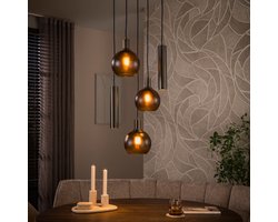 PS-Collection Hanglamp Sienna Bruin Glas Getrapt 5-lichts - Sfera - hanglampen eetkamer, hanglamp zwart, hanglampen woonkamer, hanglamp slaapkamer, hanglamp rotan, hanglamp hout, hanglamp industrieel, hanglamp glas, hang lamp