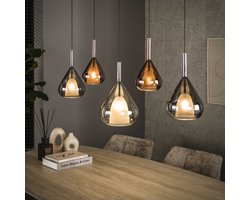 PS-Collection Hanglamp Wings 5L - Glas Amber Koper Chroom - hanglampen eetkamer, hanglamp zwart, hanglampen woonkamer, hanglamp slaapkamer, hanglamp rotan, hanglamp hout, hanglamp industrieel