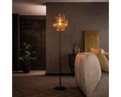 PS-Collection Lantern 1L Vloerlamp - 35x35x165cm - Zwart/Bruin - Metaal - vloerlampen woonkamer, vloerlamp zwart, vloerlamp industrieel, vloer lamp, vloerlampen landelijk, staande lampen woonkamer, staande lampen, staande lamp industrieel