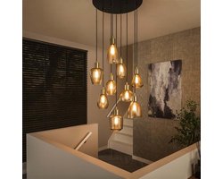 PS-Collection Leaf Getrapte 9L Hanglamp - 60x60x180cm - Amber Glas/Metaal - hanglampen eetkamer, hanglamp zwart, hanglampen woonkamer, hanglamp slaapkamer, hanglamp kinderkamer, hanglamp rotan, hanglamp hout, hanglamp industrieel
