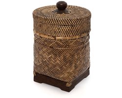 PS-Collection Mand met Deksel - Rotan - Naturel Bruin - 27x27x36 cm - opbergmand, opberg mand, opbergmanden, opbergmand kinderkamer, opbergmandjes badkamer, opbergmand met deksel, mand riet, opbergmand speelgoed