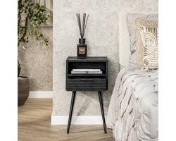 PS-Collection Marina 1 Lade Nachtkastje - 35x35x60cm - Zwart - Mangohout - nachtkast, nachtkastje, nachtkastjes, nachtkastjes industrieel, nachtkastje hout, nachtkastjes modern, nachtkastje zwevend