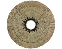 PS-Collection Mengdong Wanddecoratie - Gras/Katoen - Naturel/Zwart - Ø75 cm - wanddecoratie industrieel, wanddecoratie hout natuurlijk, wanddecoratie teak, wanddecoratie hout en metaal, wand decoratie hout, muurdecoratie woonkamer, muurdecoratie