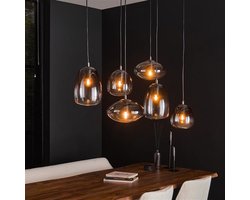 PS-Collection Mix Glass Shaded 3+3 Hanglamp - 95x40x150 cm - Zwart - Glas/Metaal - hanglampen eetkamer, hanglamp zwart, hanglampen woonkamer, hanglamp slaapkamer, hanglamp kinderkamer, hanglamp rotan, hanglamp hout, hanglamp industrieel