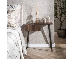 PS-Collection Nachtkastje Carve Rechts - Bruin - Acaciahout/Metaal - nachtkastje, nachtkastjes, nachtkastjes industrieel, nachtkastjes modern, nachtkastje zwevend