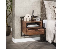 PS-Collection Nachtkastje met Open Vak - Acaciahout/Metaal - Bruin - nachtkast, nachtkastje, nachtkastjes, nachtkastjes industrieel, nachtkastje hout, nachtkastjes modern, nachtkastje zwevend