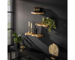 PS-Collection Natural Line Set/3 Wandschap - 55x25x4cm - Gerecycled Teakhout - wandplank - wandrek industrieel - wandrek metaal zwart - wandrek rond - wandrekken - wandplank zwevend - wandplank hout - wandkubus - boekenplank