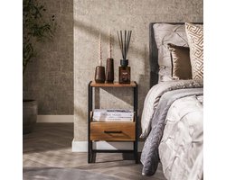 PS-Collection Niche XS Nachtkastje 1 Lade - 35x35x55cm - Naturel - Acacia - nachtkast, nachtkastje, nachtkastjes, nachtkastjes industrieel, nachtkastje hout, nachtkastjes modern, nachtkastje zwevend