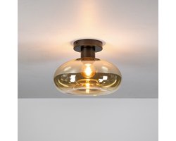 PS-Collection Plafondlamp Soll - Amber Glas & Metaal Brons - plafonniere, plafond lamp, plafondlamp industrieel, plafondlampen