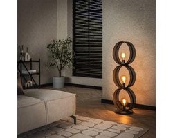 PS-Collection Ring Geperforeerd 3L Vloerlamp - 40x30x122cm - Charcoal - Metaal - vloerlampen woonkamer, vloerlamp zwart, vloerlamp industrieel, vloer lamp, vloerlampen landelijk, staande lampen woonkamer, staande lampen, staande lamp industrieel