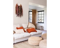 PS-Collection Ronde Poef Flores - Raffia - Naturel - Ø60 x 35 cm - poef rond velvet, poef jute, poef riet, poef rond, poef zeegras, poef rotan, poef rond grijs, leren poef