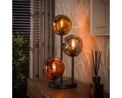 PS-Collection Tafellamp Zwart Gekleurd Glas 3-lichts - Stellar - tafellamp slaapkamer, tafellamp industrieel, tafellampen woonkamer, tafellamp zwart, tafel lamp, tafellamp slaapkamer industrieel, tafellampje