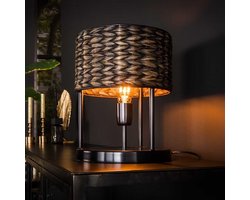 PS-Collection Tower 1L Tafellamp - 26x26x33cm - Zwart - Waterhyacint/Metaal - tafellamp slaapkamer, tafellamp industrieel, tafellampen woonkamer, tafellamp zwart, tafel lamp, tafellamp slaapkamer industrieel, tafellampje