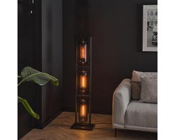 PS-Collection Tower 3L Vloerlamp - 32x23x158cm - Artic Zwart - Metaal/Glas - vloerlampen woonkamer, vloerlamp zwart, vloerlamp industrieel, vloer lamp, vloerlampen landelijk, staande lampen woonkamer, staande lampen, staande lamp industrieel