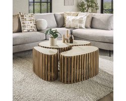 PS-Collection Tweak Curve Set/2 Salontafels - Ø80/Ø60x40cm - Zandkleur - Mangohout - salontafels rond, salontafels, salontafel zwart, salon tafel, salontafel rond, salontafel industrieel, salontafel vierkant, salontafel marmer, salontafel wit