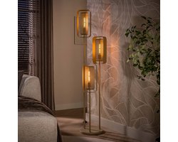 PS-Collection Vloerlamp Beige Metaal Getrapt 3-lichts - Mesh Rotate - vloerlampen woonkamer, vloerlamp zwart, vloerlamp industrieel, vloer lamp, vloerlampen landelijk, staande lampen woonkamer, staande lampen, staande lamp industrieel