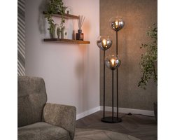 PS-Collection Vloerlamp Bubble Shaded - Rookglas & Metaal Zwart - vloerlampen woonkamer, staanlamp, vloerlamp zwart, vloerlamp industrieel, vloer lamp, staande lampen woonkamer, staande lampen, staande lamp industrieel