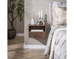 PS-Collection Zwevend Nachtkastje Carve - Acaciahout Bruin - nachtkastje, nachtkastjes, nachtkastjes industrieel, nachtkastjes modern, nachtkastje zwevend