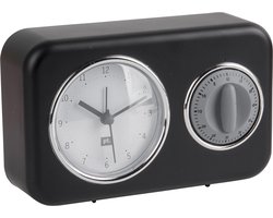 pt, (Present Time) Nostalgia - Tafelklok met kookwekker - Plastic - 17x11x6cm - Zwart