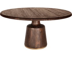 PTMD Aimen Brown mango wood dining table round gold leg