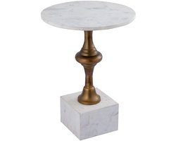 PTMD Alano Bijzettafel - 40x40x55 cm - Marmer - Wit