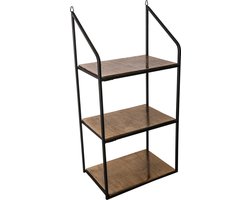PTMD Beau wandrek - 77 cm - Zwart - Goud - Metaal - Hout - Wandschap - Wandplanken