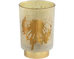 PTMD Besh Rond Windlicht - H15 x Ø10 cm - LED - Glas - Bruin/Goud - Led tafel lamp