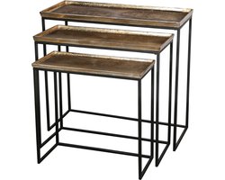 PTMD Bijzettafel Daan Gold - 70x29x65 cm - Ijzer - Zwart - Set van 3