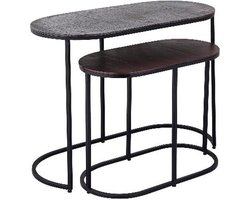 PTMD Bijzettafel Janca - 66x33x50 cm - Ijzer - Zwart - Set van 2