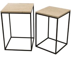 PTMD - Bijzettafel Volos - Beige - 41x41x61cm - Set van 2