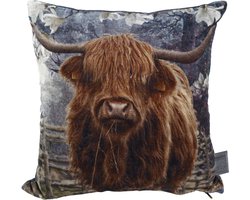 PTMD Bizon rechthoekig kussen - 60 x 10 x 40 cm - katoen fluweel dieren Bison
