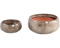 PTMD Bloempot Nayaa - 30x30x14 cm - Keramiek - Bruin - Set van 2