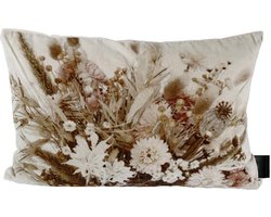 PTMD Charlet rechthoekig kussen - 60 x 10 x 40 cm - katoen fluweel gedroogde bloemen