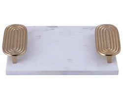 PTMD Dez White Marble Rectangle Tray Golden Handles S